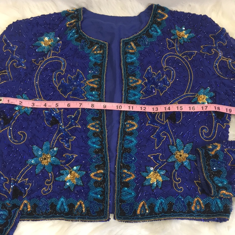 Vintage Royal Blue Beaded Jacket - Picture 4 of 7